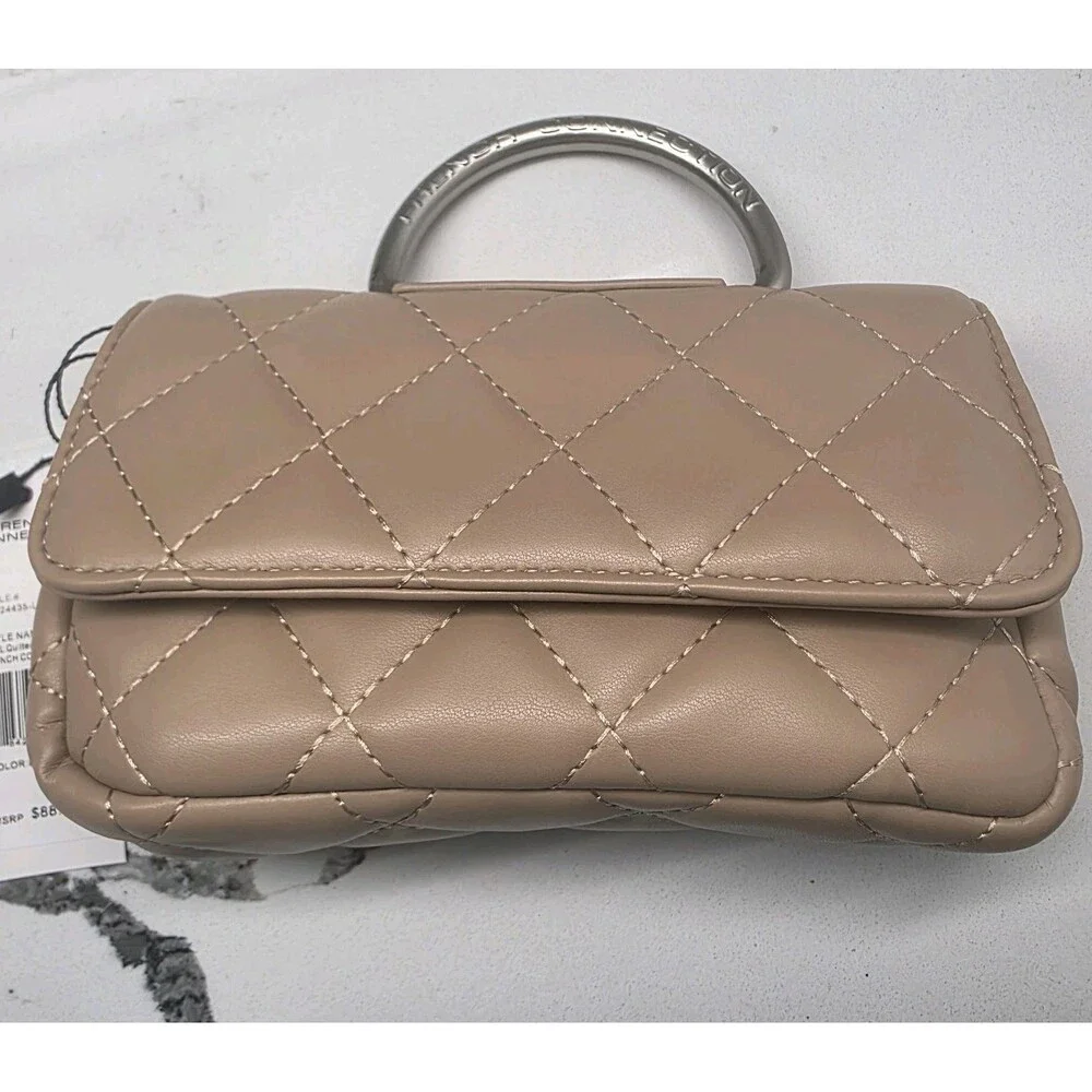 French Connection Quilted Top Handle Crossbody Bag Purse‎ Mell in Latte